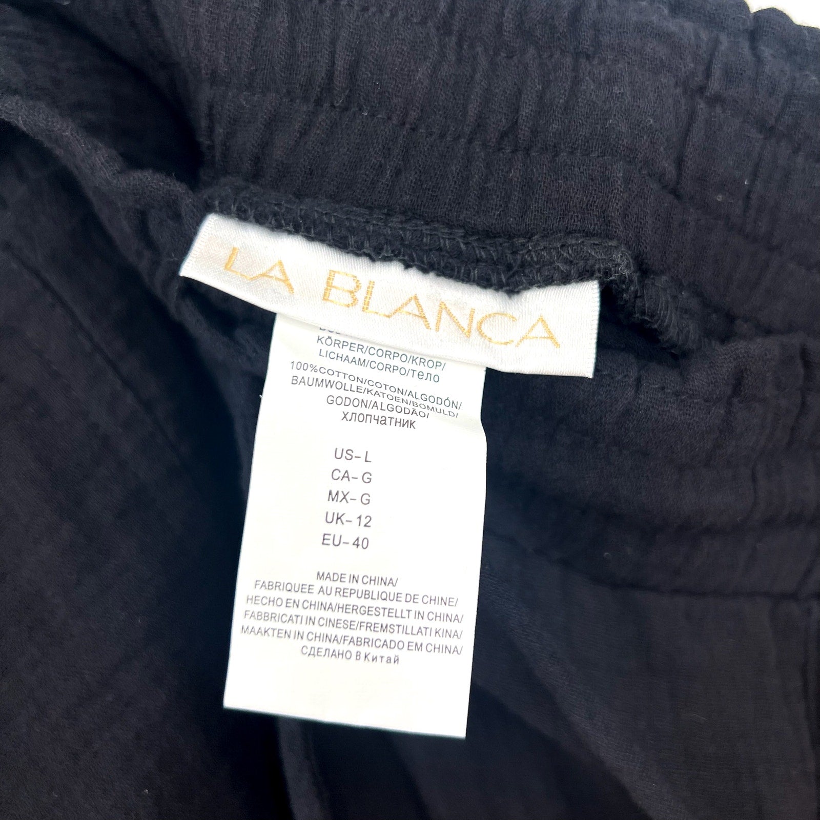 LA BLANCA Womens Seaside Coverup Beach Shorts Large Black Gauze Drawstring NWT