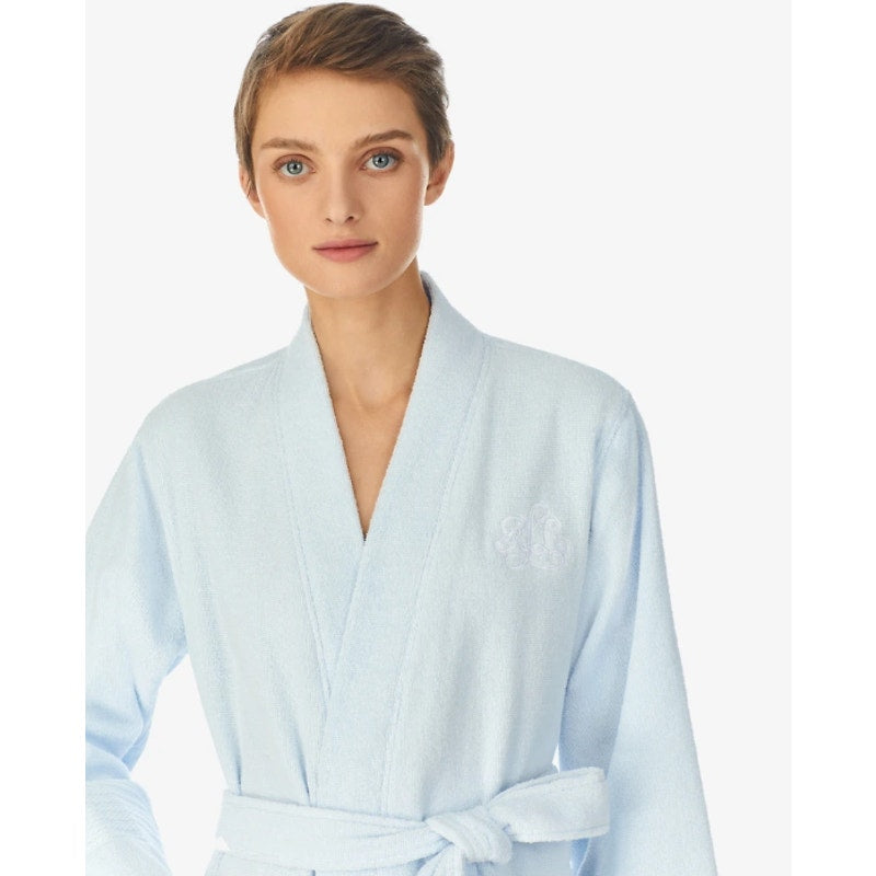 LAUREN RALPH LAUREN Greenwich Bath Robe Small Estate Blue Woven Terry NWT