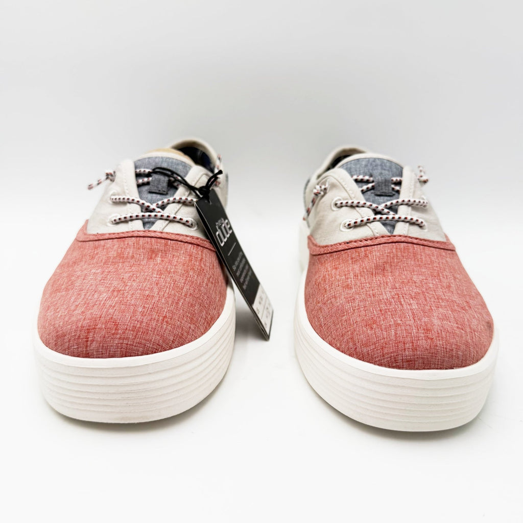 HEY DUDE Mens Conway Craft Linen Shoes Size 8 Womens 10 Red White Blue NWT