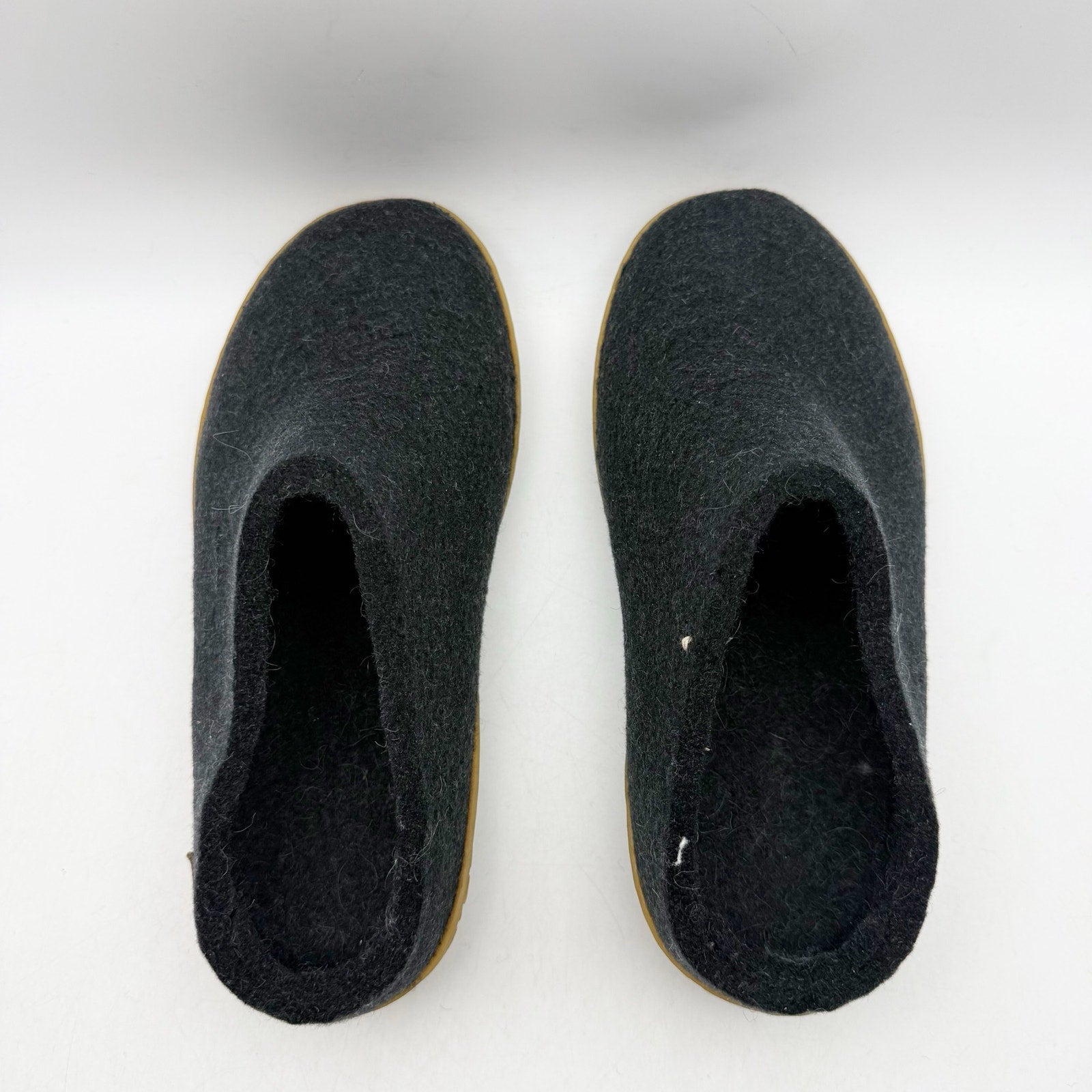 Glerups Womens Slip On Slippers EU 37 US 7 Charcoal Black Wool Rubber Soles NWOB