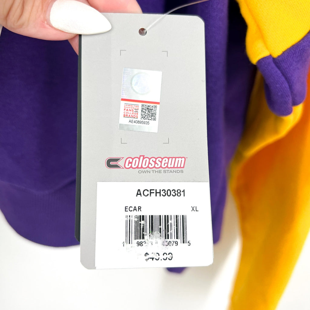 COLOSSEUM Womens ECU Pirate Stripe Logo Cropped Hoodie XL Purple Sweatshirt NWT