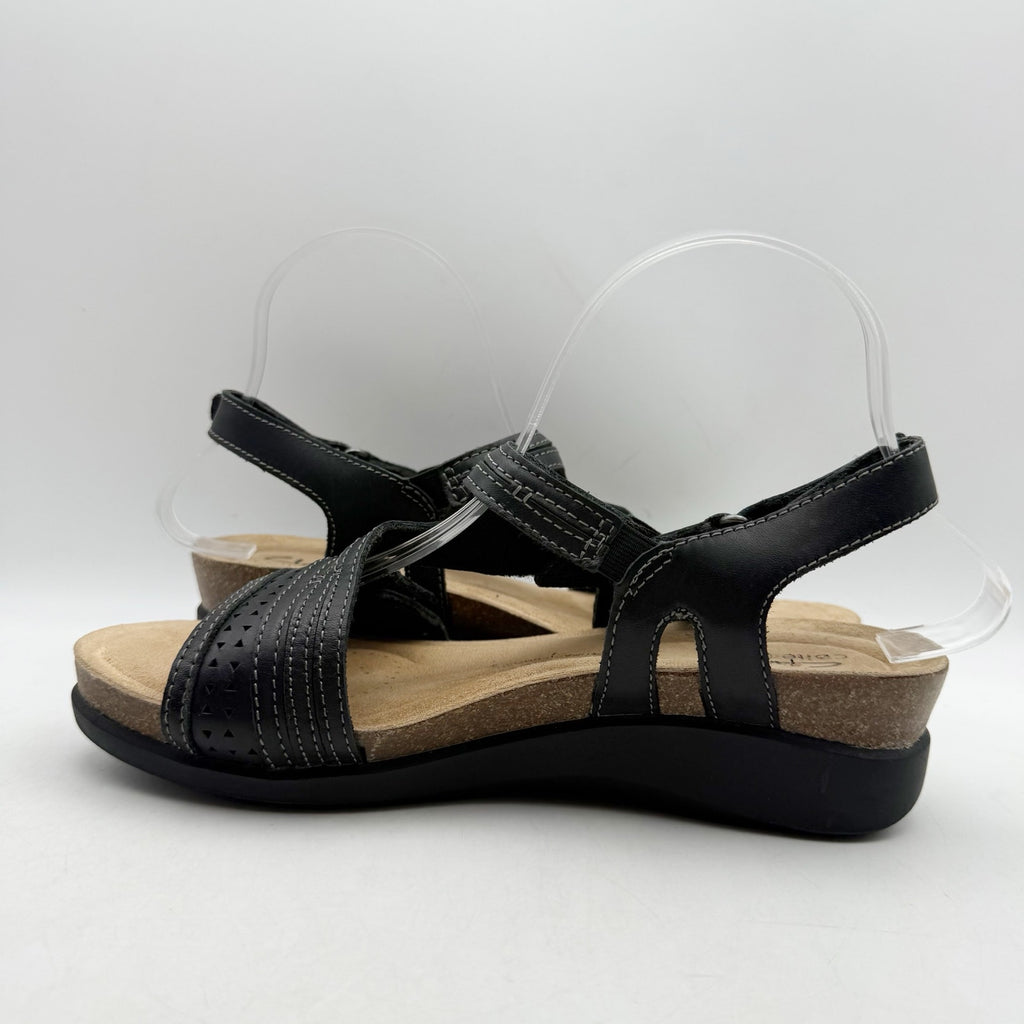 Clarks Womens Calenne Carmen Wedge Sandals US 8.5 M Black Leather NWOB