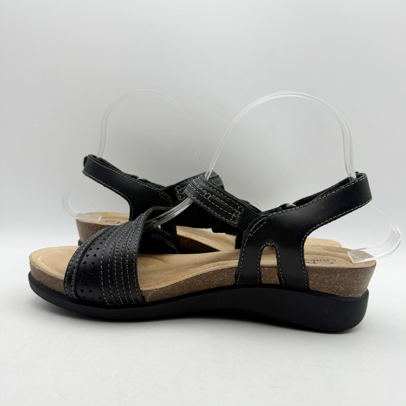 Clarks Womens Calenne Carmen Wedge Sandals US 8.5 M Black Leather NWOB