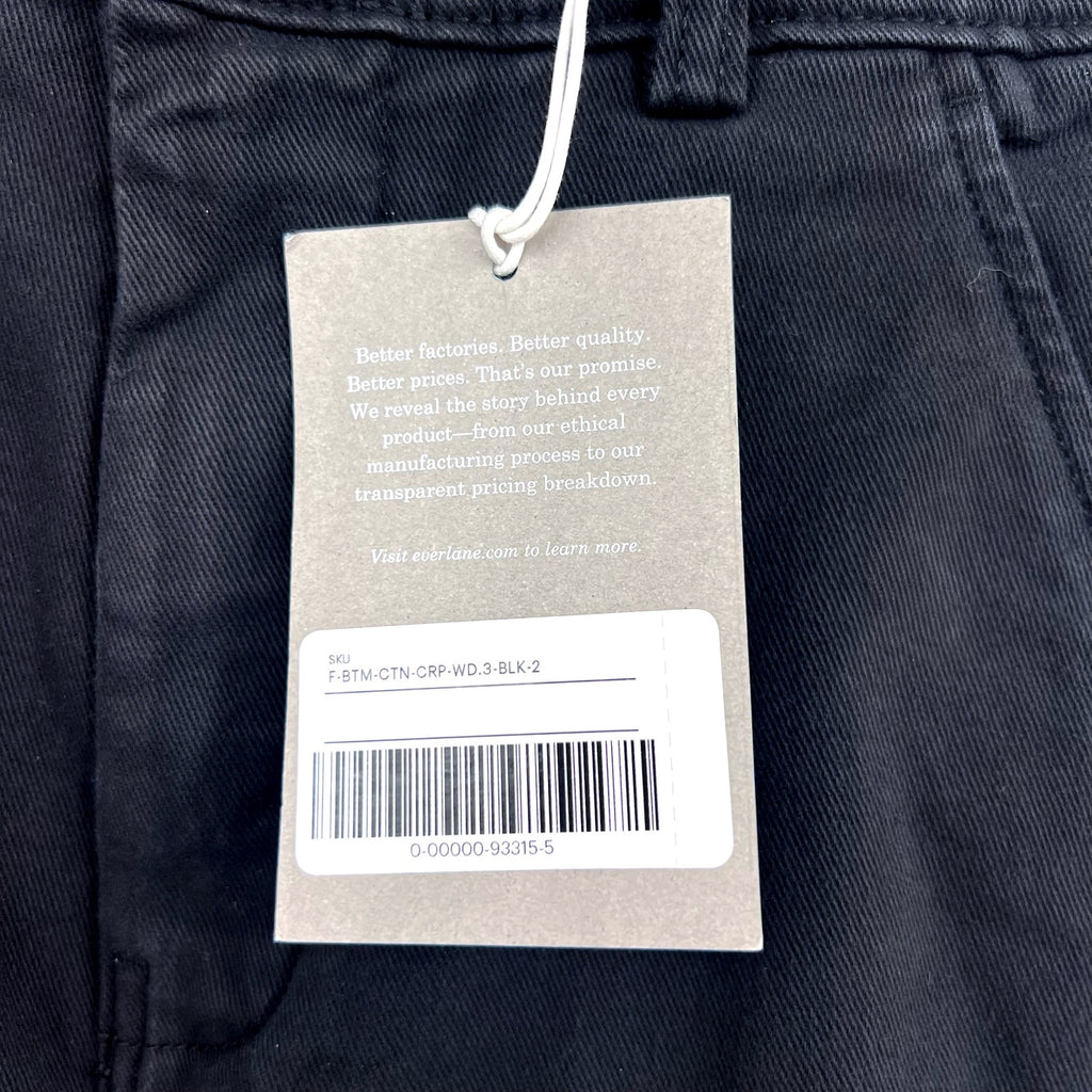 EVERLANE Womens Organic Wide-Leg Crop Pants Size 2 Black Chino Stretch Twill NWT