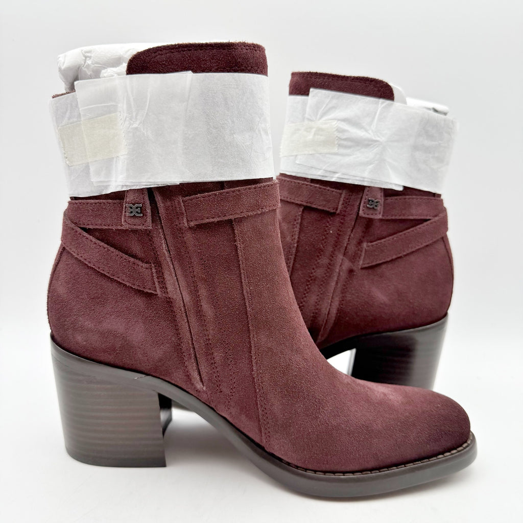 Sam Edelman Womens Simona Ankle Booties US 8.5 M Red Burgundy Suede Heeled NWOB