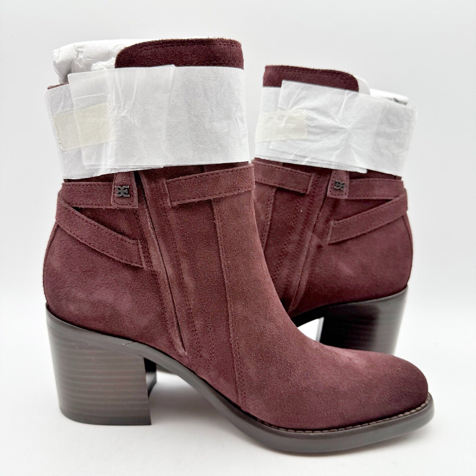 Sam Edelman Womens Simona Ankle Booties US 8.5 M Red Burgundy Suede Heeled NWOB