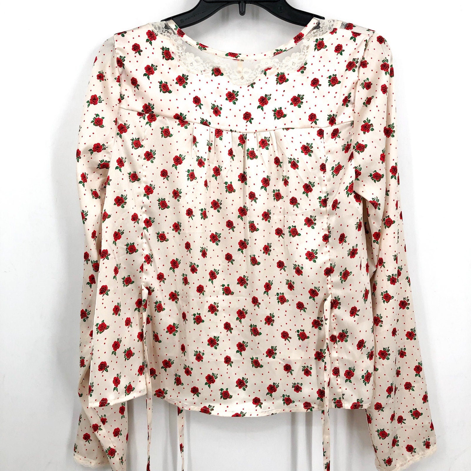 FREE PEOPLE Women's Field of Roses Top Medium Cream Red Long Sleeve NWOT