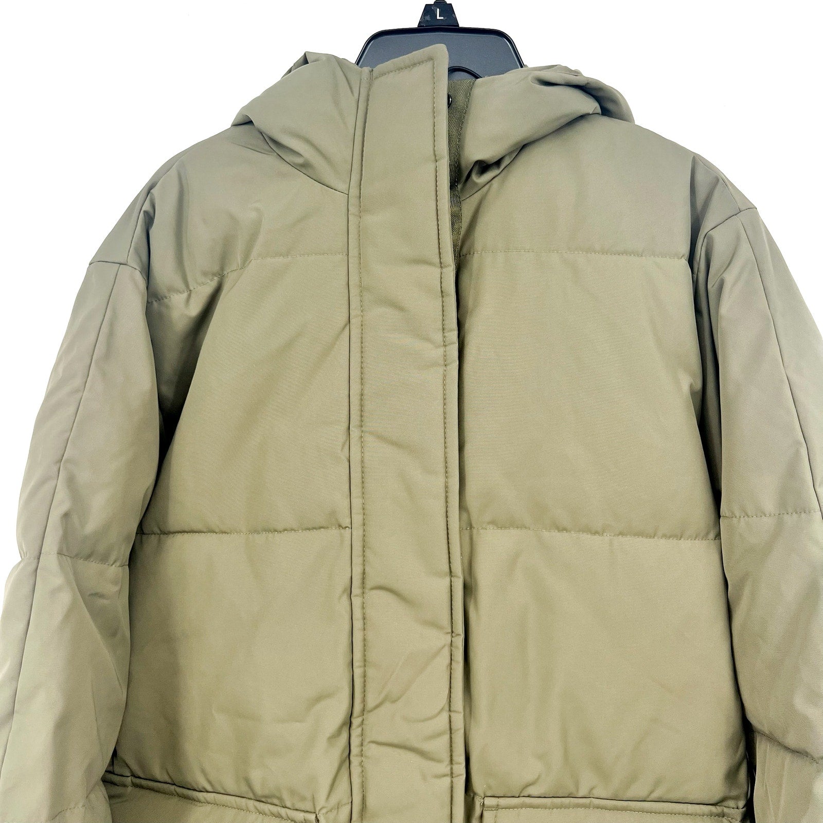 EVERLANE Women's The ReNew Long Puffer Jacket XS Army Green Hood Coat NWT