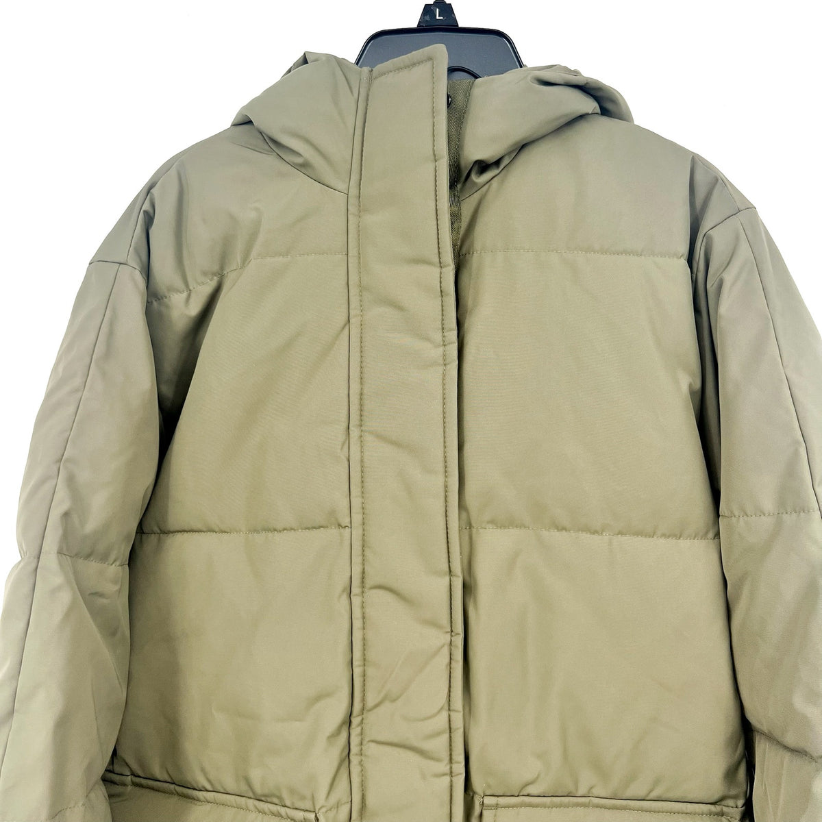 EVERLANE Women's The ReNew Long Puffer Jacket XS Army Green Hood Coat NWT