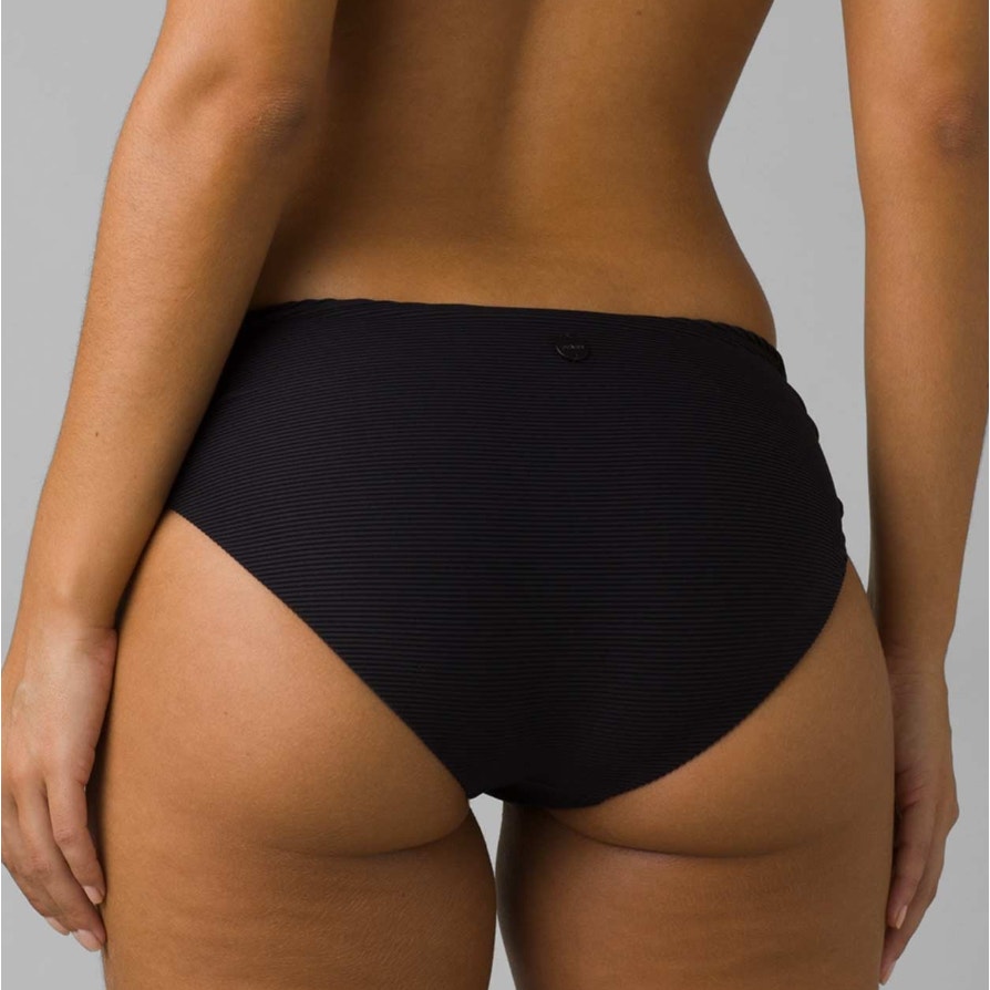PRANA Women's Marta Bikini Bottom Large Black Ottoman Ribbed Fold Over Band NWT
