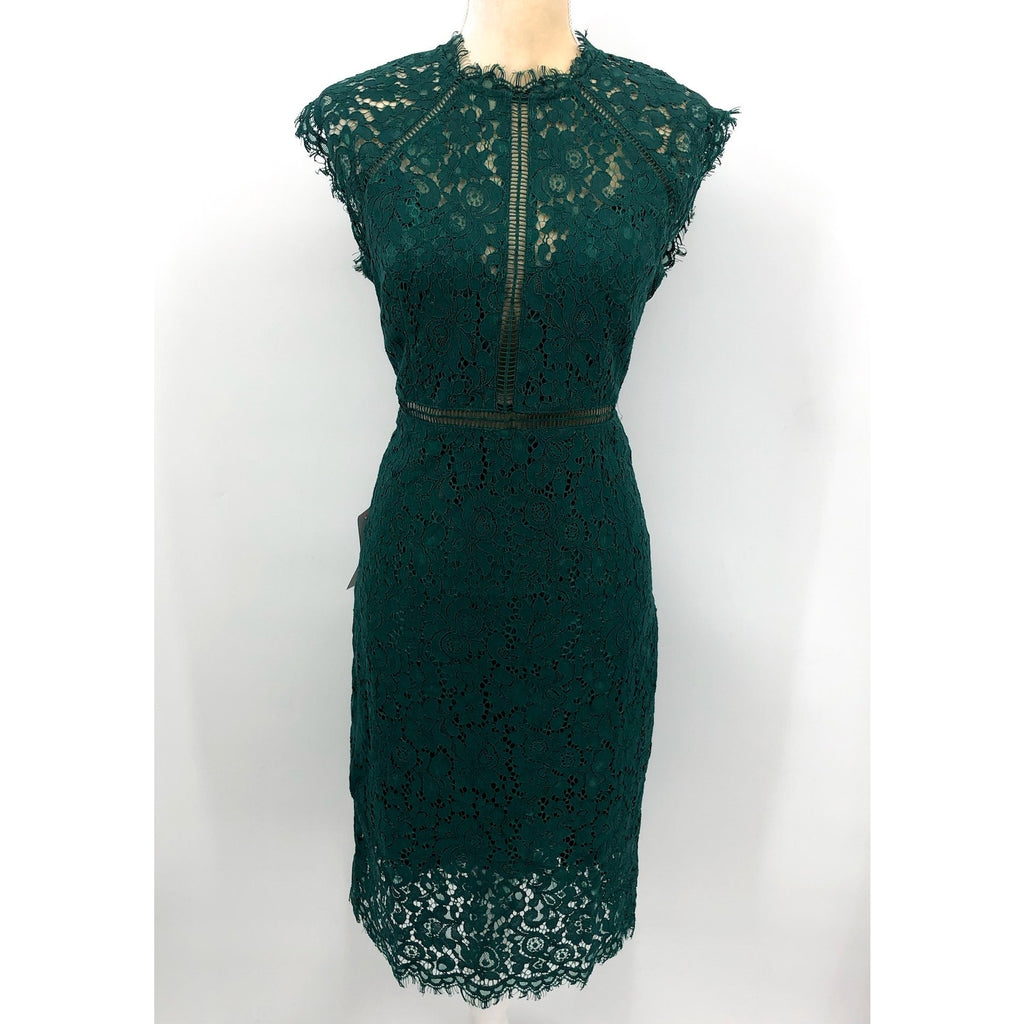 BARDOT Women's Lace Panel Dress Size 8 Large Forest Green Sleeveless NWT