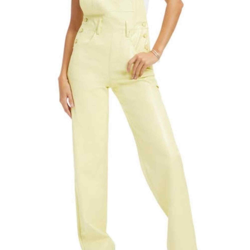GOOD AMERICAN Better Than Leather Straight Leg Overalls US 6 Key Lime Green NWT