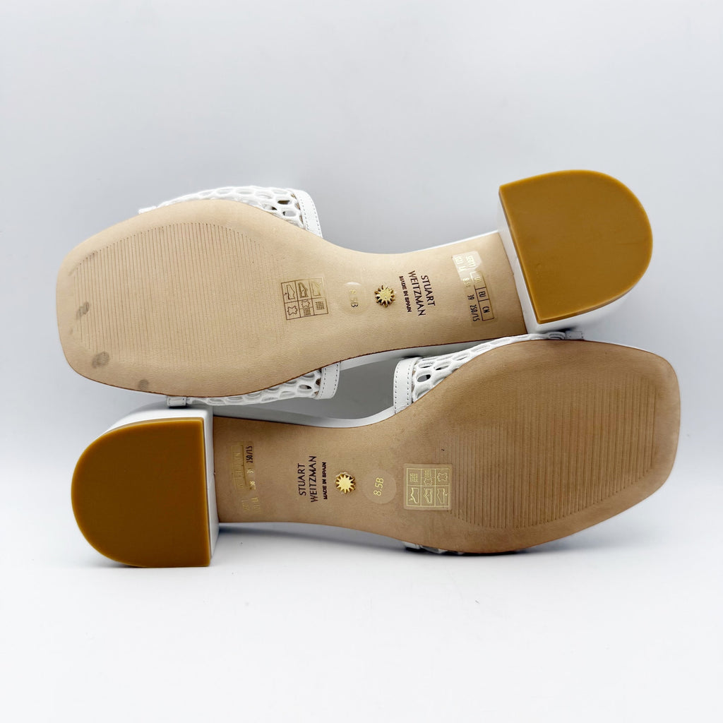 Stuart Weitzman Cayman 35 Slide Heels US 8.5 White Slip On Sandals NIB