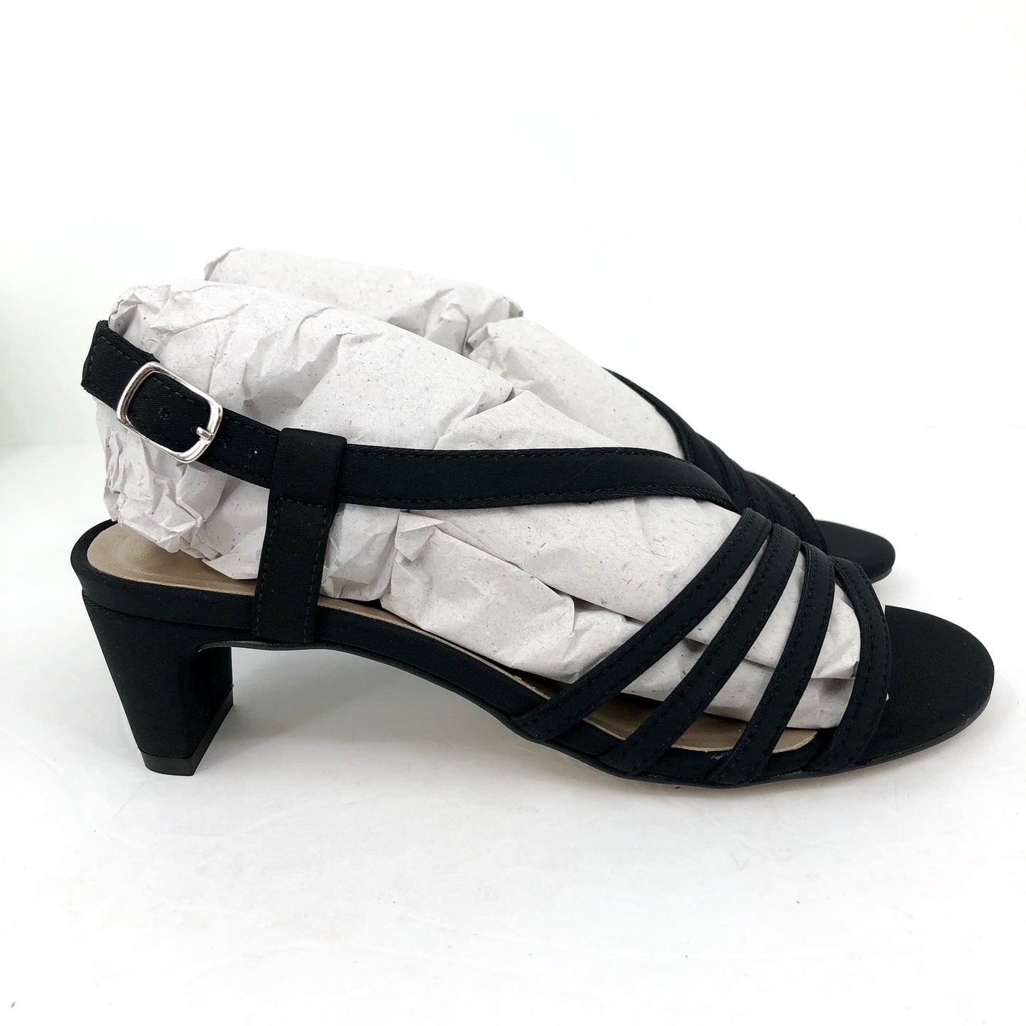 WALKING CRADLES Women's Lettie Dress Sandals US 6 Black Heel Fabric NIB