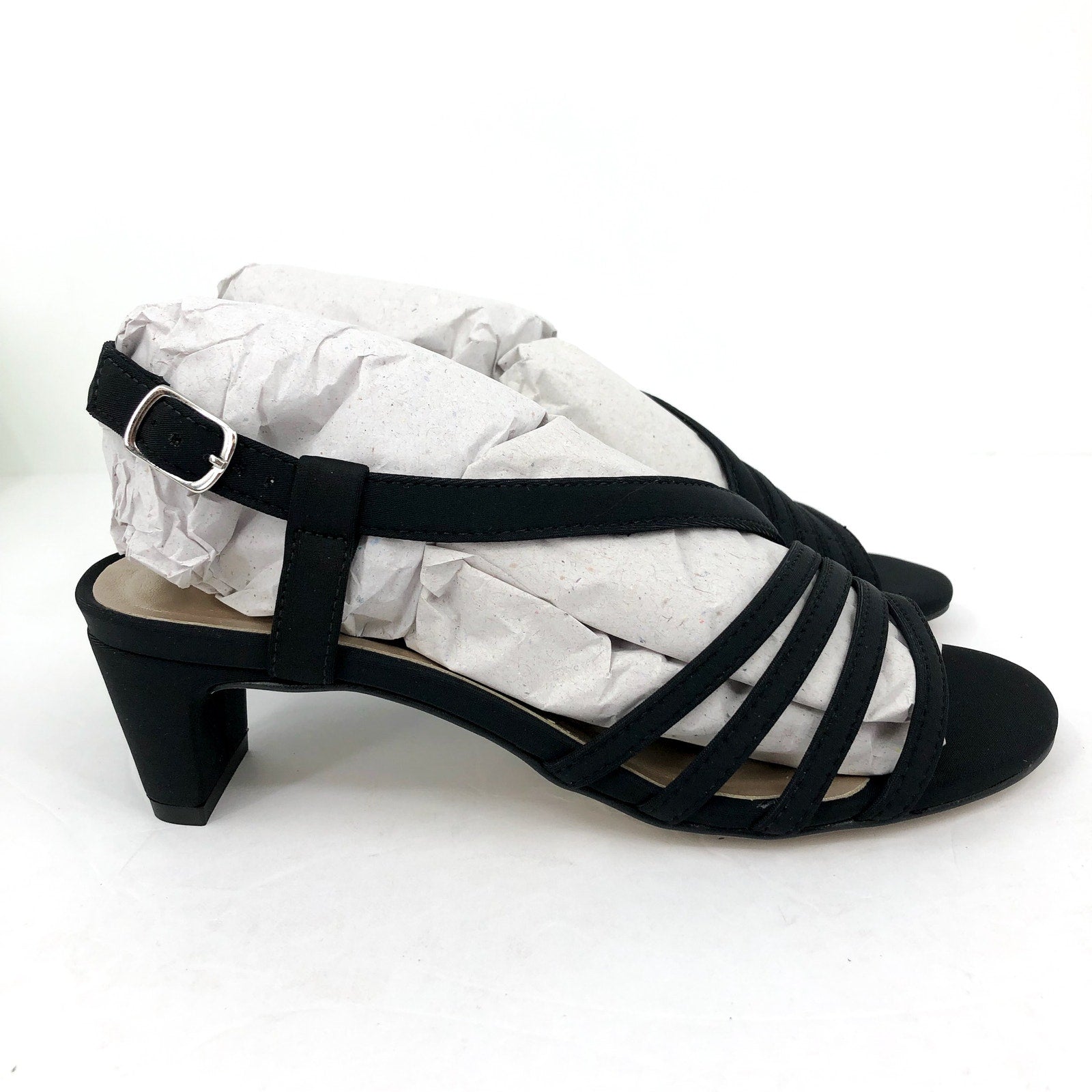 WALKING CRADLES Women's Lettie Dress Sandals Size 6 Black Heel Fabric NIB