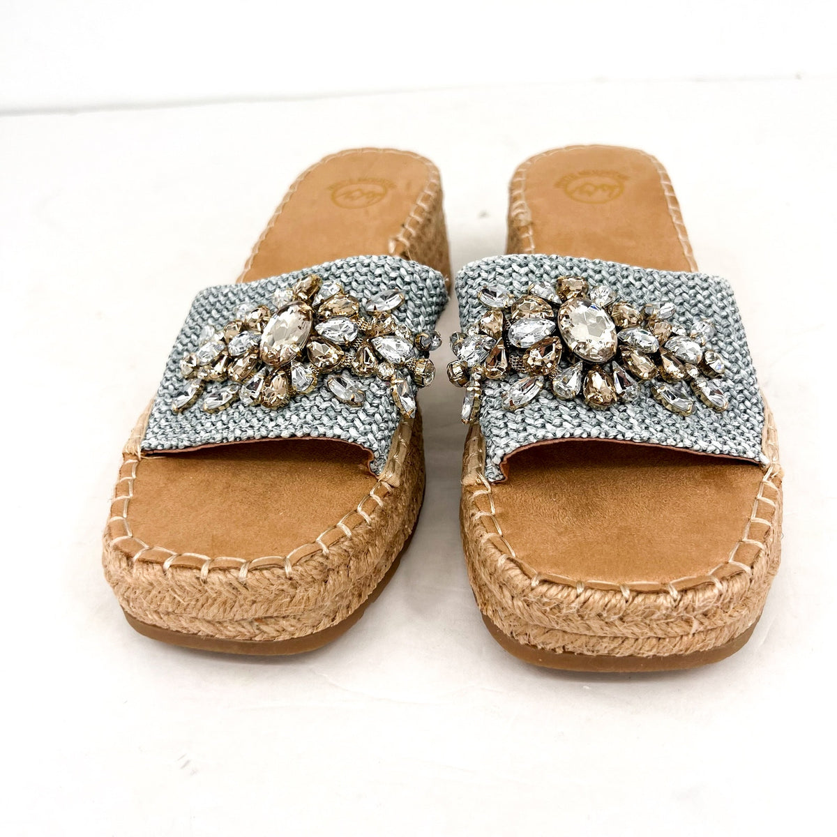 WHITE MOUNTAIN Womens Stitch Espadrille Wedge Sandals Size 9.5M Blue Raffia NWOB