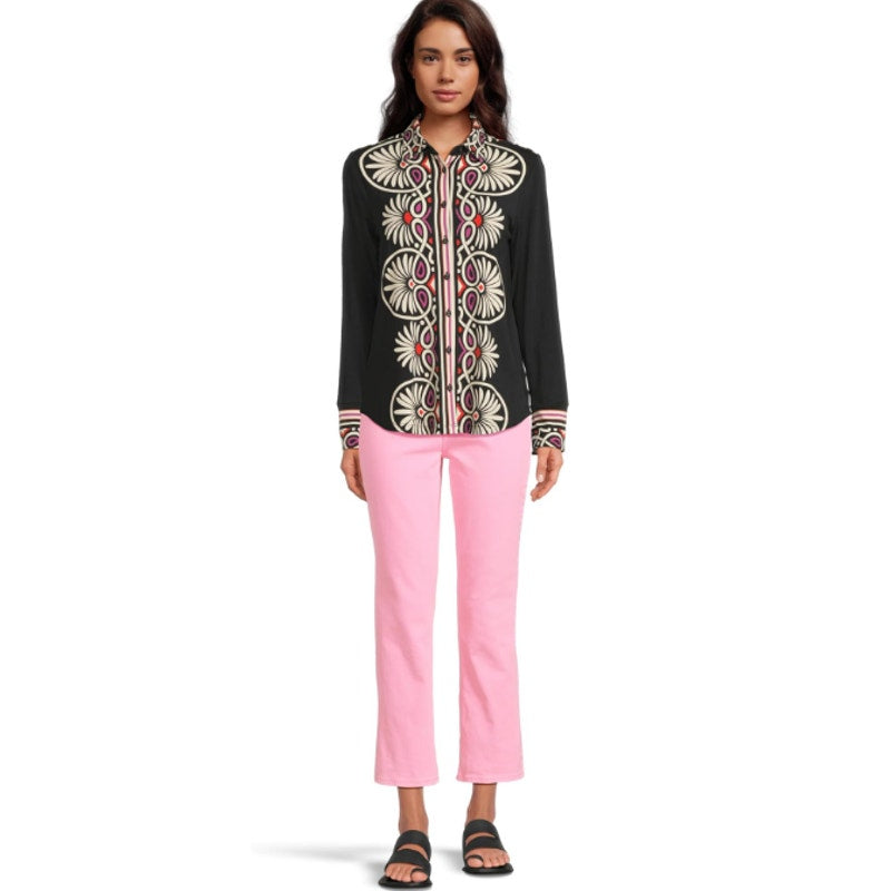 Johnny Was Womens Janie Favorite Button Front Shirt Small Black Print Siera NWT