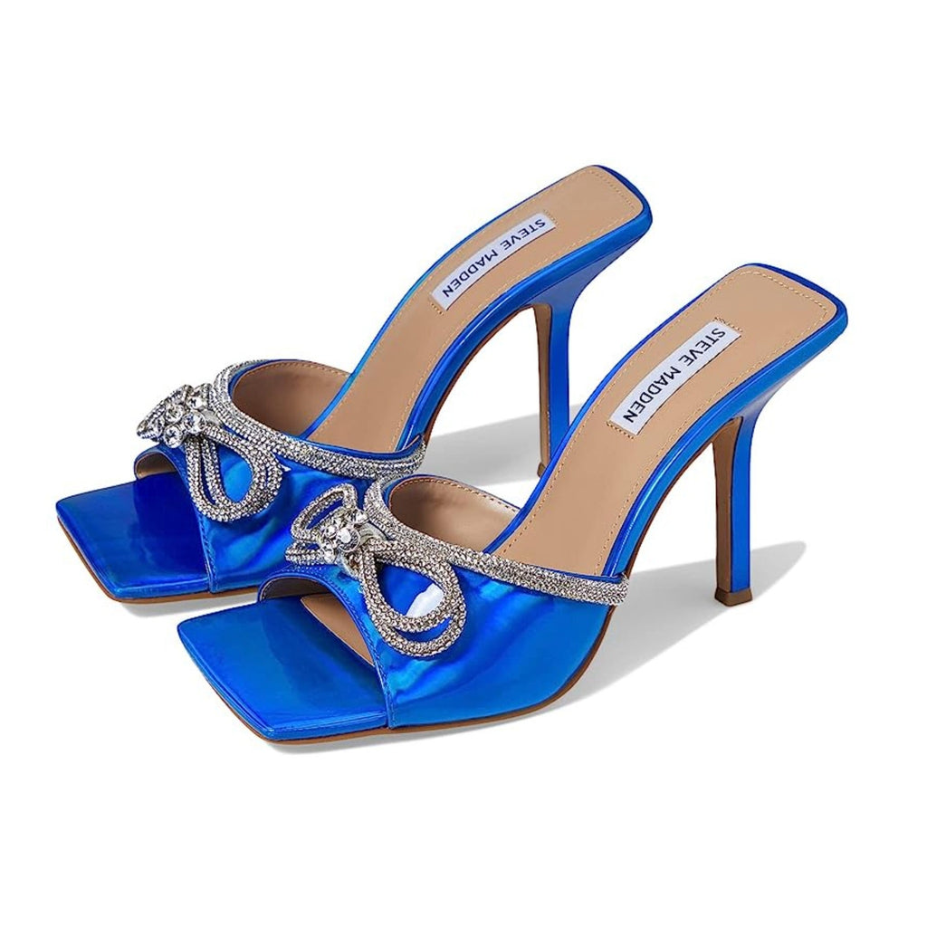 STEVE MADDEN Women's Embellish Heeled Sandals Size 10M Blue Square Toe NWOB
