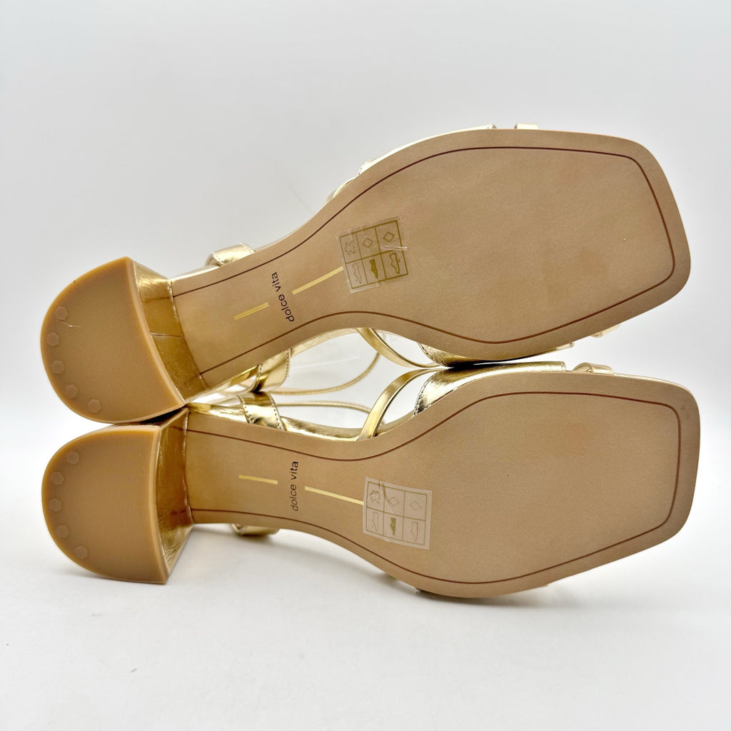 Dolce Vita Womens Blakly Heel Sandal US 8.5 Gold Distressed Leather NIB