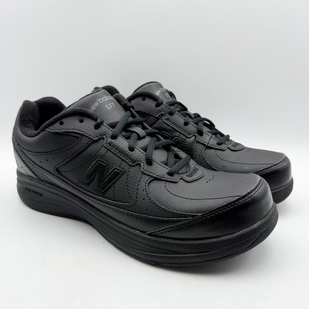 New Balance Womens 577 Walking Shoes Size 9 Wide Black Leather Athletic NIB