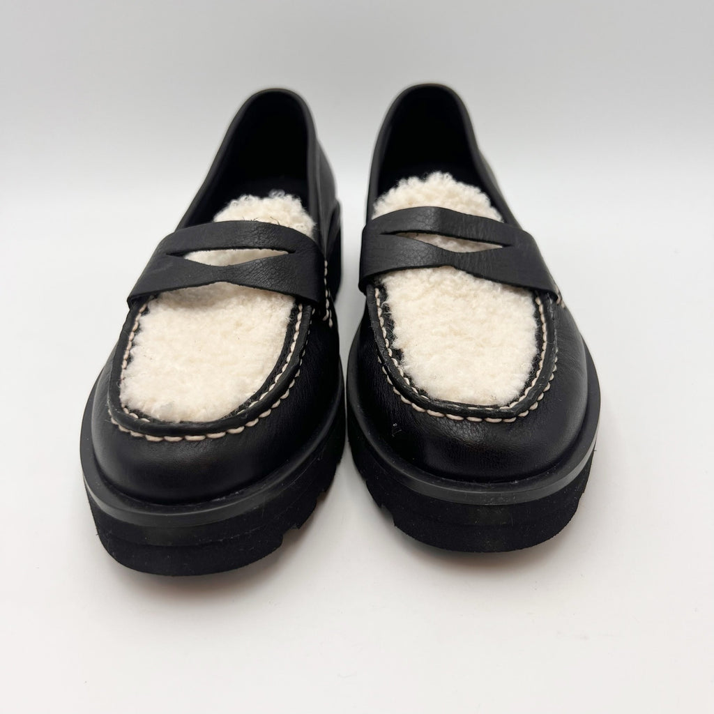 Sperry Womens Chunky Penny Loafers Size 6.5 M Black Leather Shearling Top NWOB