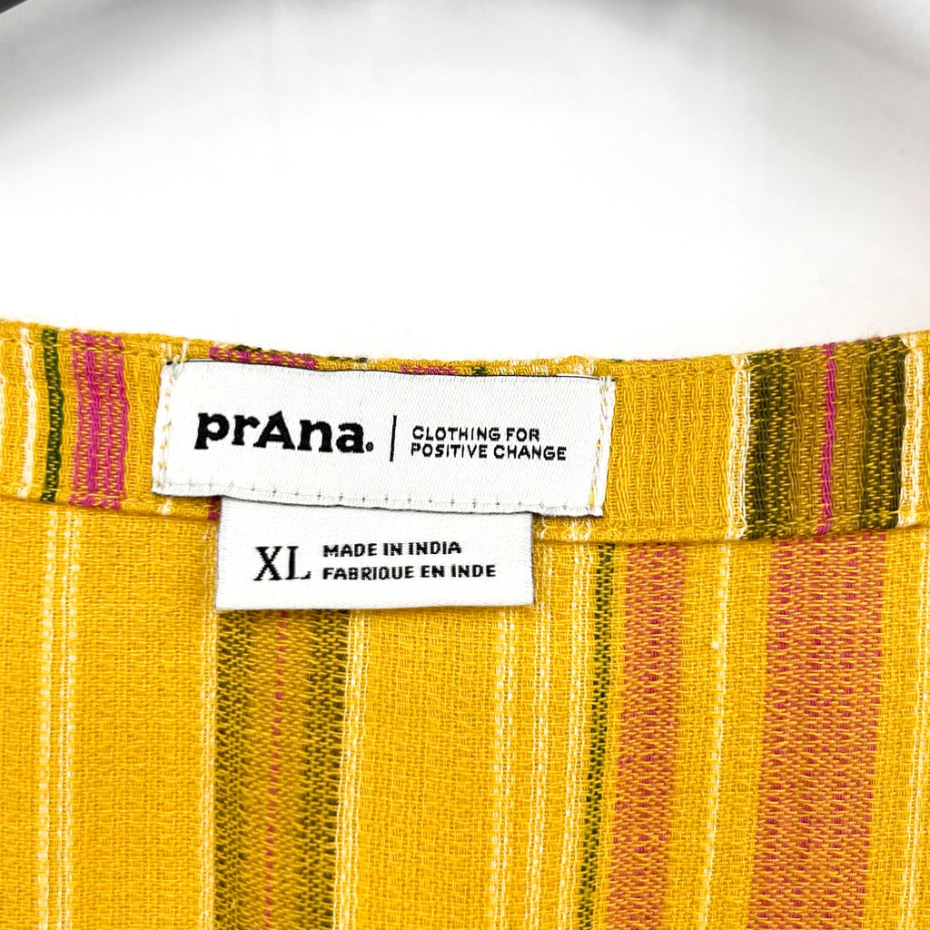 PRANA California Dreaming Midi Dress XL Yellow Stripe Sleeveless Cotton NWT