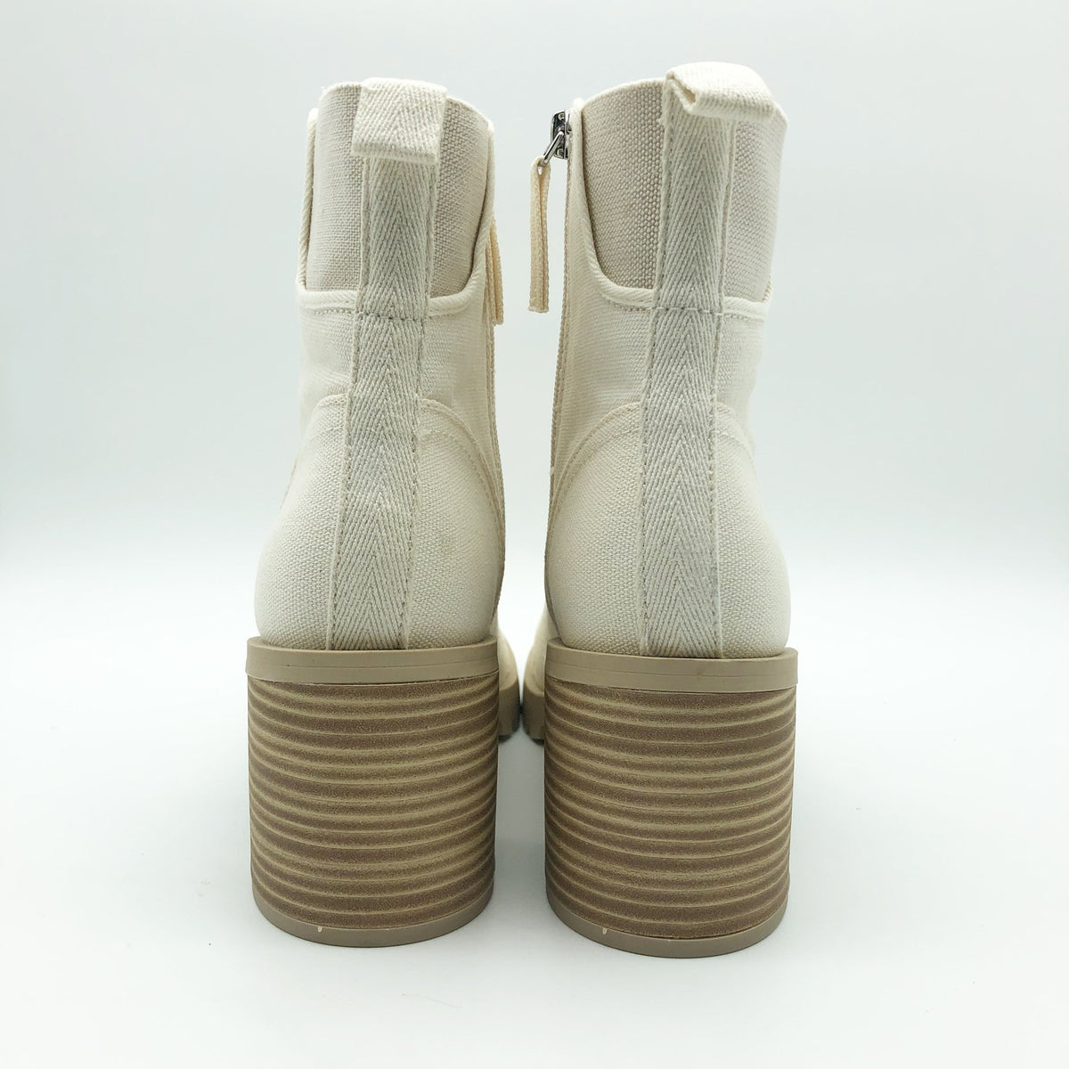 Dolce Vita Womens Combat Boots Size 6.5 Stacked Heel Off White Canvas NWOB