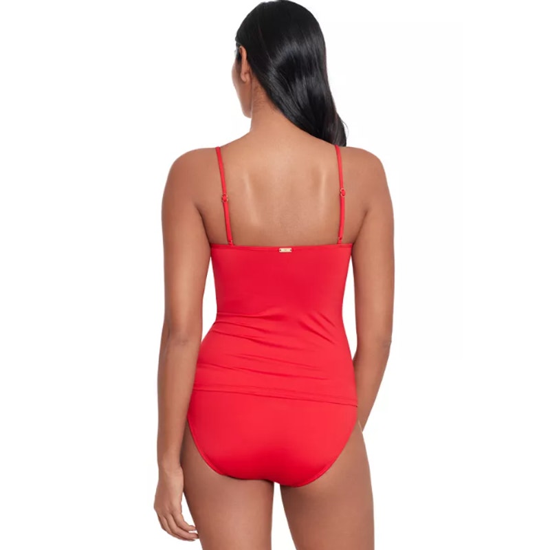 LAUREN RALPH LAUREN Womens Tankini Top Size 6 Red Toggle-Trim Swim NWOT