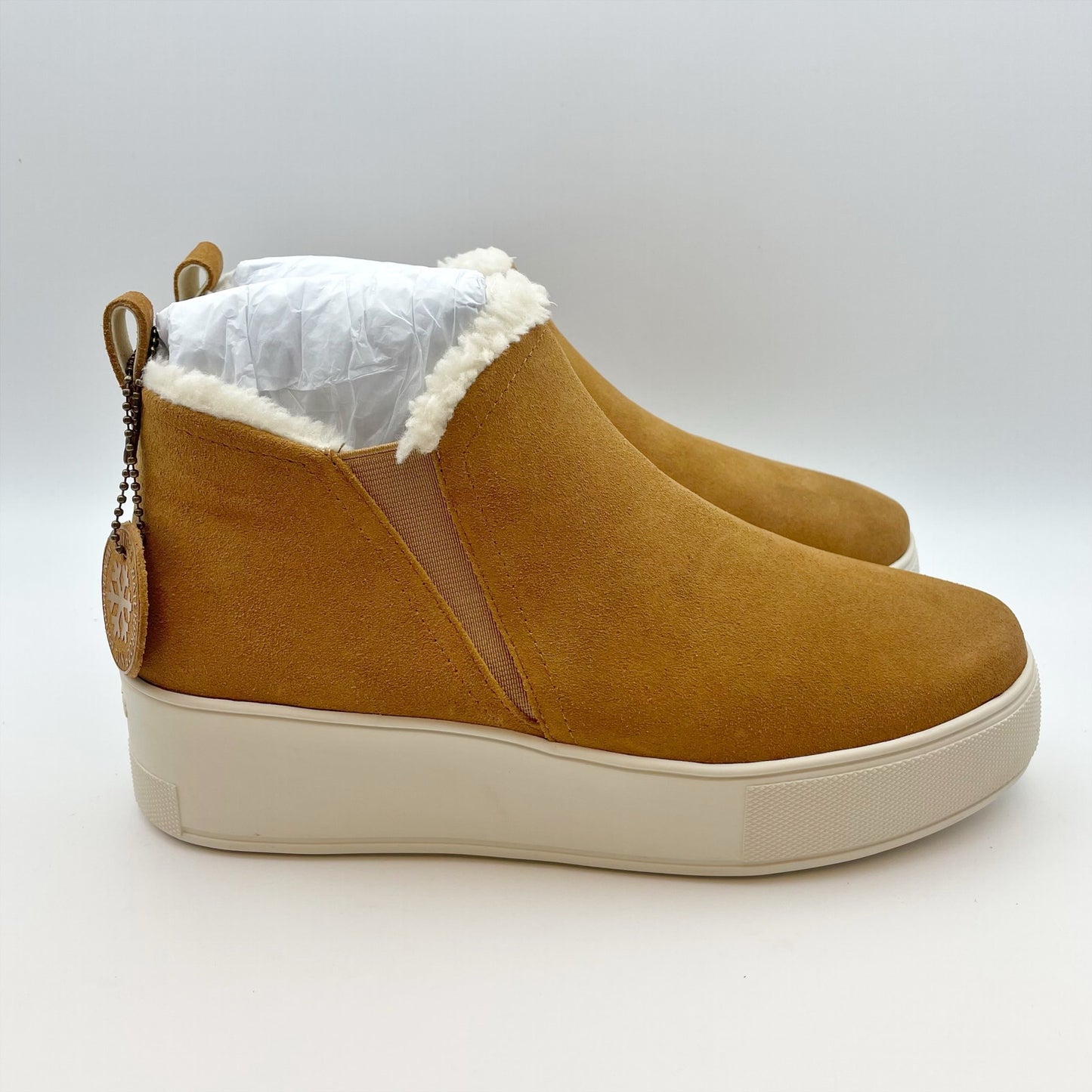 J/Slides Women's Magic Pull On Platform Sneaker Sz 8.5 Tan/Brown Waterproof NIB