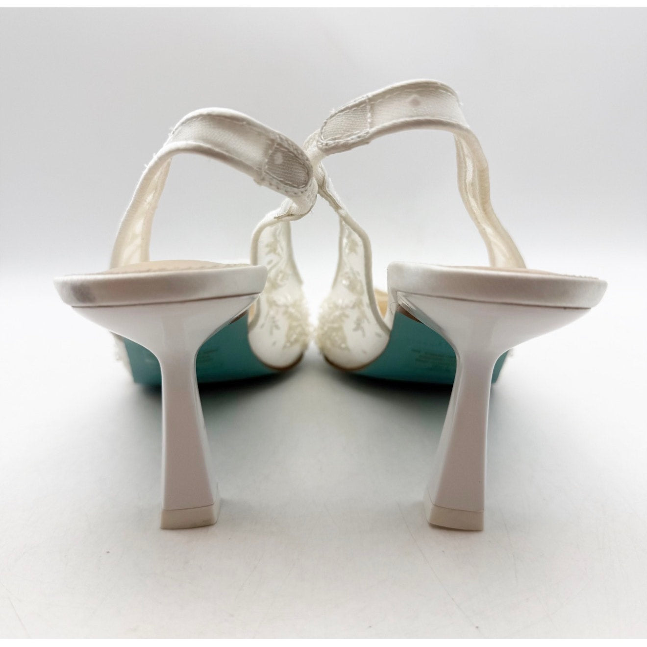 Blue Betsey Johnson Womens Nikki High Heels Size 7.5 White Lace Sling Back NWOB