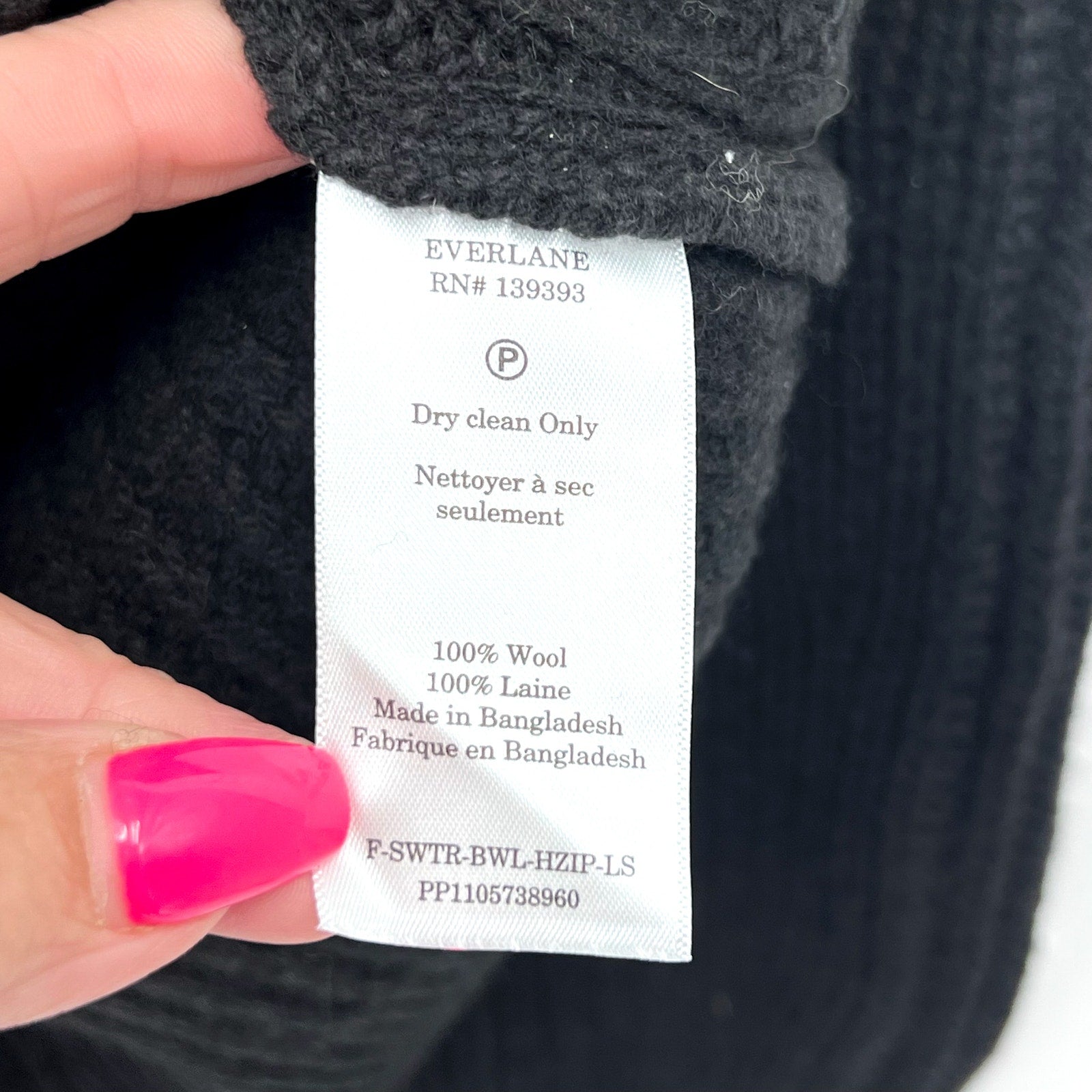 EVERLANE Women's The Half-Zip Sweater Small Luxe Merino Black Long Sleeve NWT