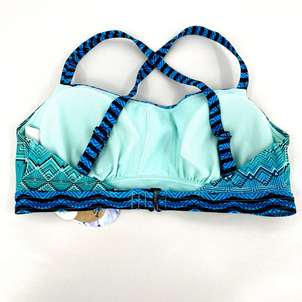 PRANA Women's Alicia Bikini Top Small Vortex Blue Rhythm Bralette Cross Back NWT