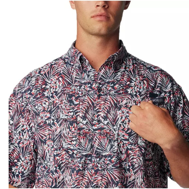 COLUMBIA PFG Mens Super Tamiami Short Sleeve Shirt Small Red Blue Print NWT