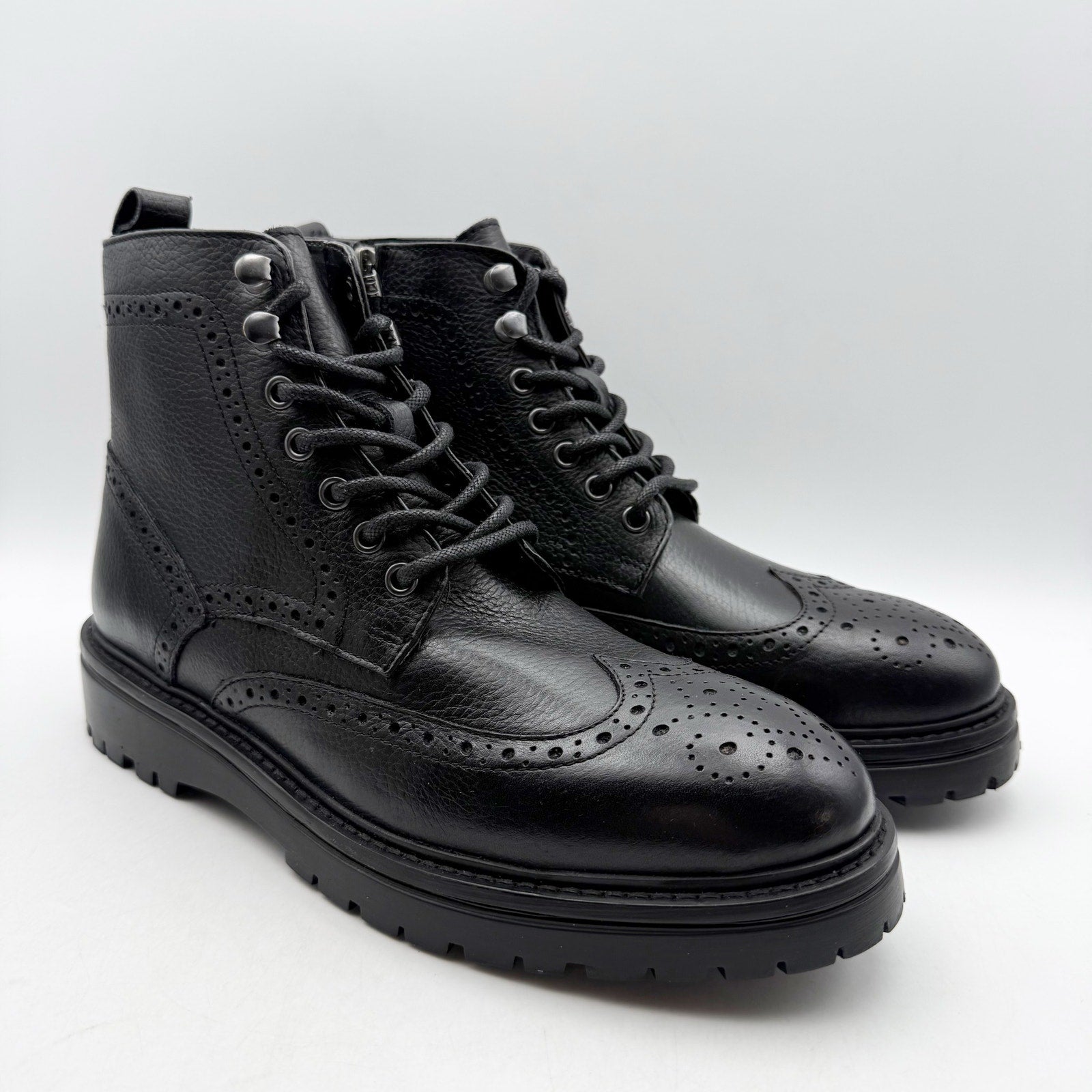 Vince Camuto Mens Namid Combat Boots US 8.5 EU 41.5 Black Leather NWOB