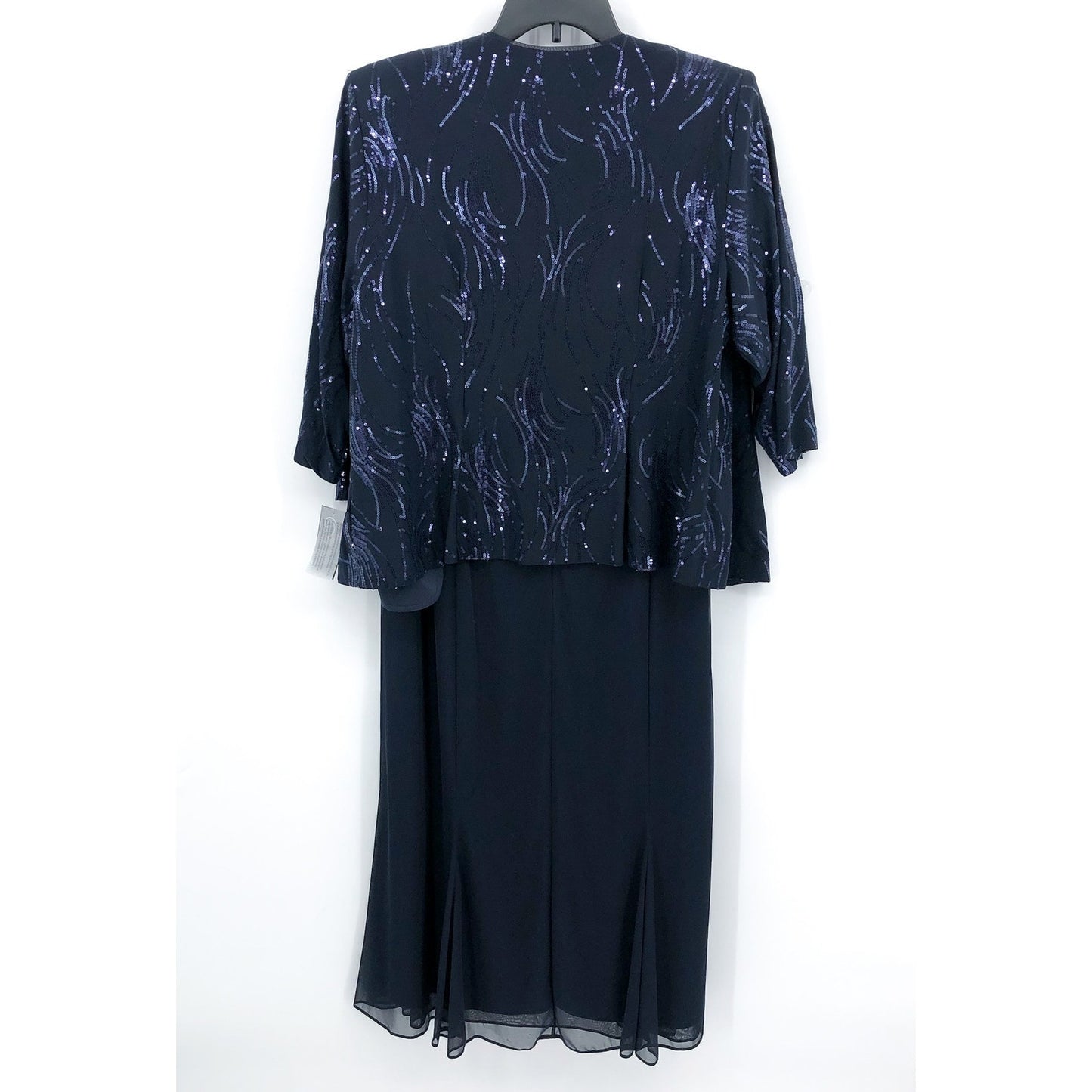 ALEX EVENINGS Chiffon & Sequin Dress & Jacket Set 18W Navy Blue Formal NWT