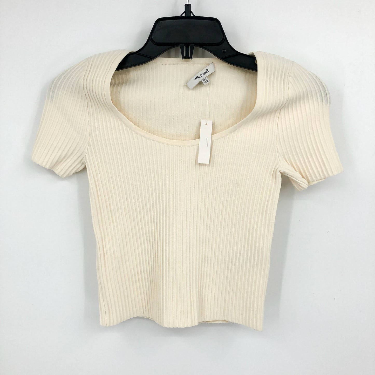 MADEWELL Womens Ottoman Crop Sweater Tee XXS Bright Ivory Short Sleeve Top NWT