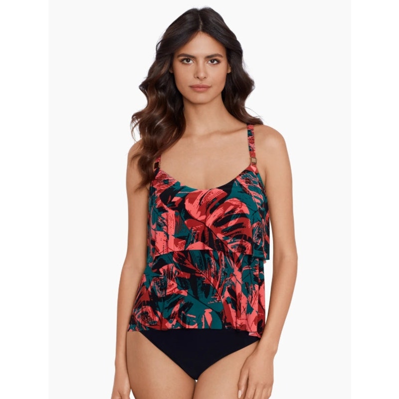 MAGICSUIT Women's Grace Tankini Swim Top Size 8 Black Red Livin Lush Print NWT