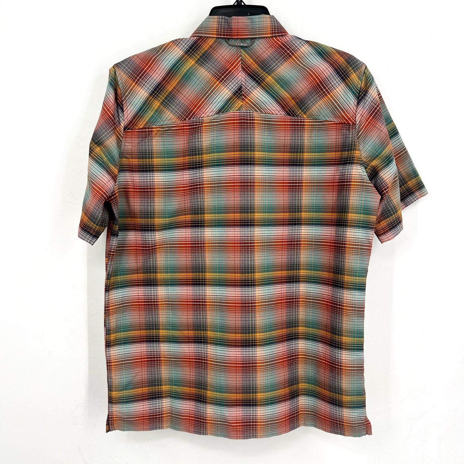 L.L. BEAN Mens Short-Sleeve Casual Shirt Small Red Green SunSmart Cool Weave NWT
