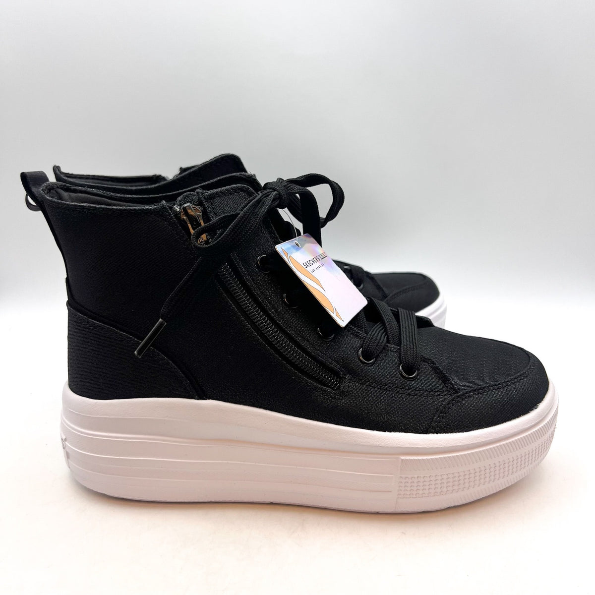 SKECHERS Girl's Hyperlift Hightop Sneakers Size 5 EU 37 Black Metallic NWOB
