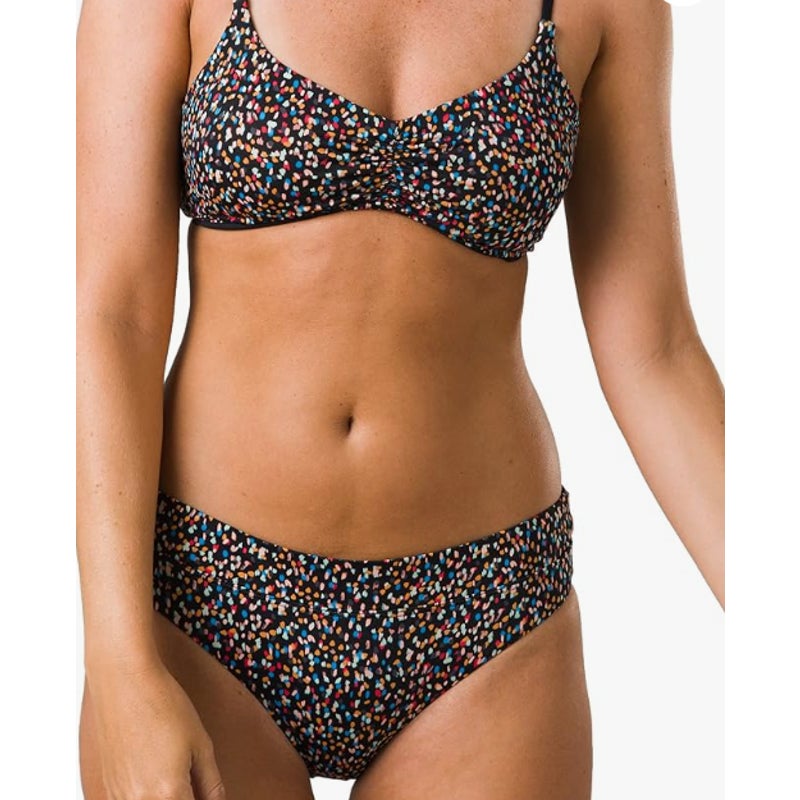 PRANA Women's Summer Wave Banded Bikini Bottoms XS Black Alotta Dots NWT