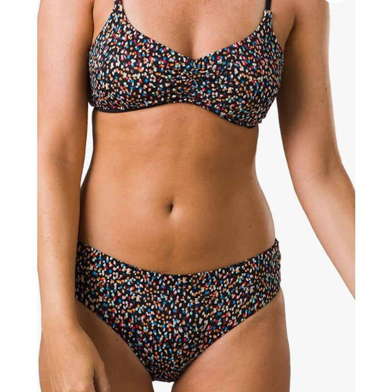 PRANA Women's Summer Wave Banded Bikini Bottoms XS Black Alotta Dots NWT