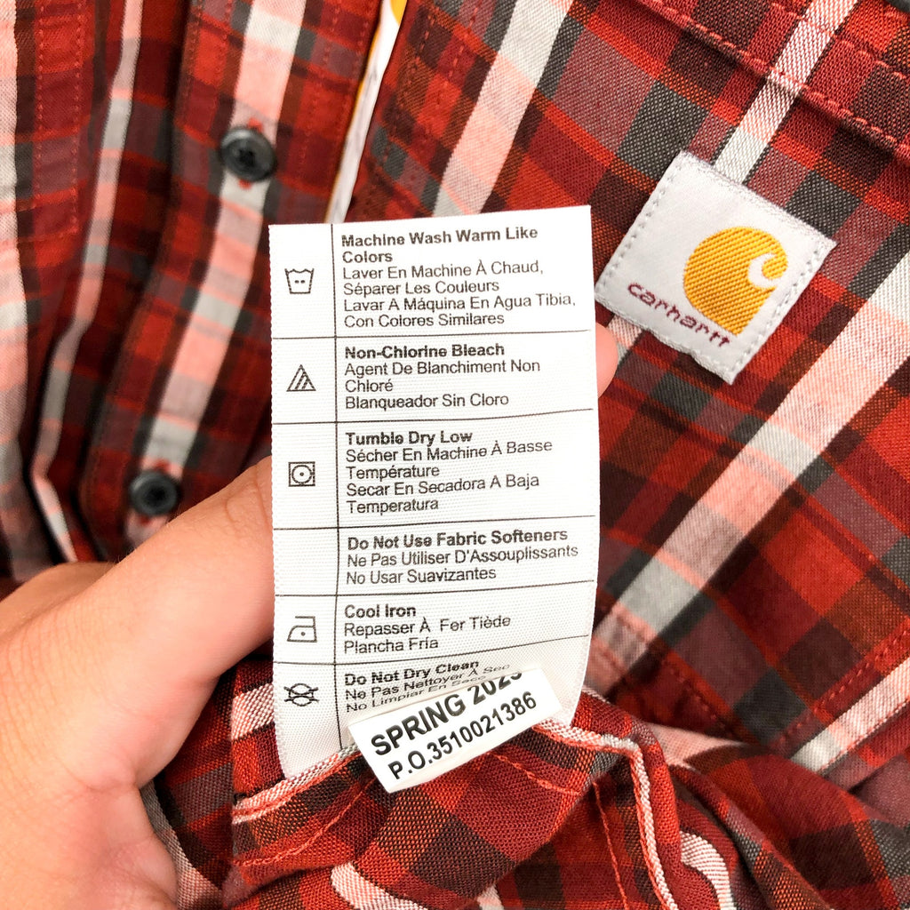 CARHARTT Mens Loose Fit Casual Shirt Small Red Plaid Short Sleeve Midweight NWT