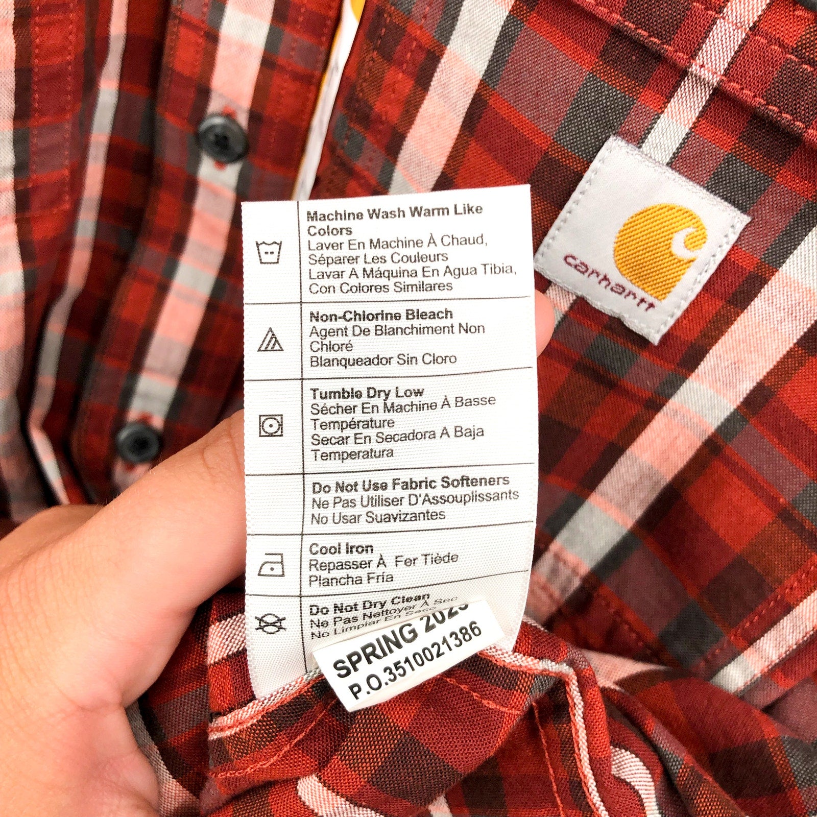 CARHARTT Mens Loose Fit Casual Shirt Small Red Plaid Short Sleeve Midweight NWT