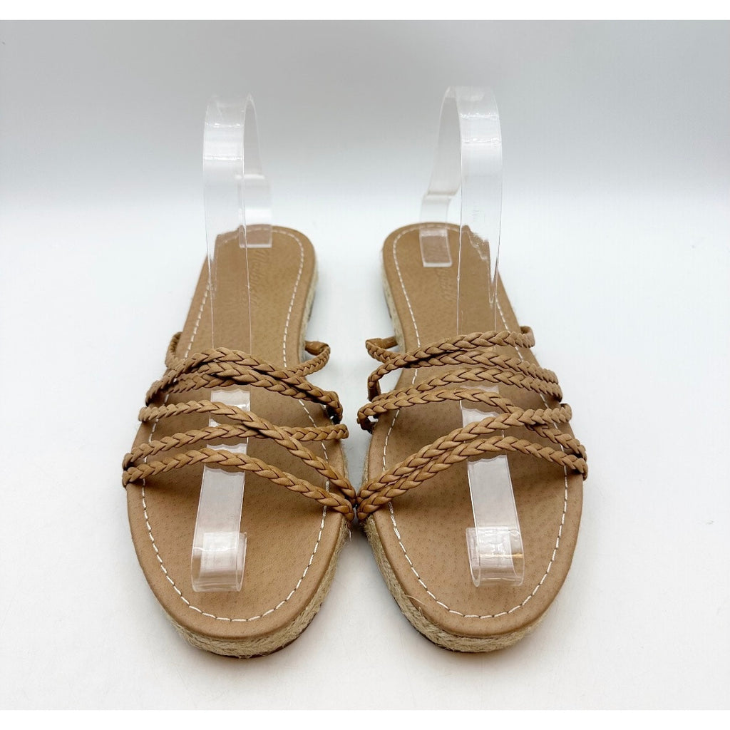 Madewell Women's Kathryn Espadrille Slide Sandal US 8.5 Brown Leather MD777 NWOB