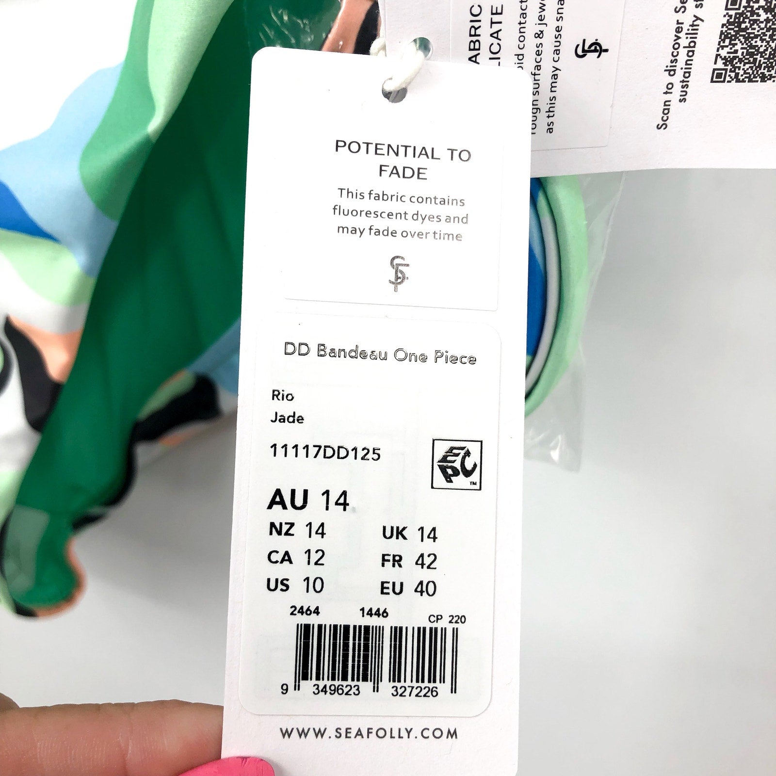 SEAFOLLY Women's Rio Bandeau One Piece Swimsuit Size 10 DD Jade Green Print NWT