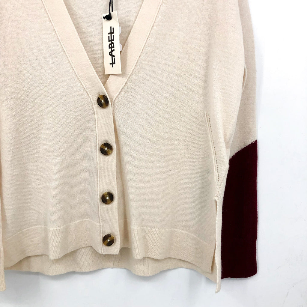 LABEL Women's Go-To Cardigan Sweater Small Putty Beige Wool Cashmere V-Neck NWT