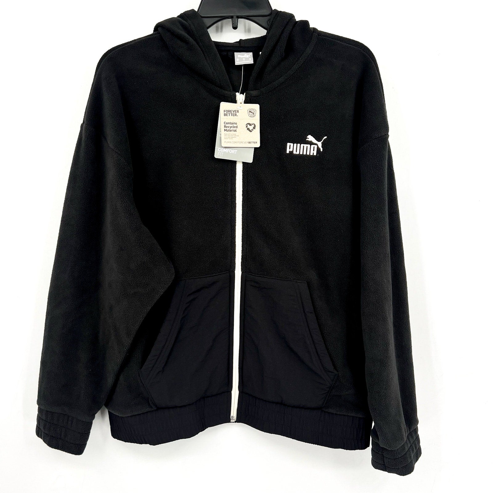 PUMA Women's ESS Elevated FZ Hoodie Medium Black Sweatshirt Fleece NWT