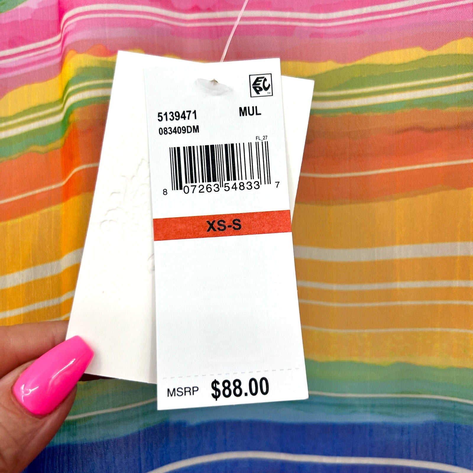 BECCA Shoreline Tunic Beach Cover Up XS-S Rainbow Multi Belted Chiffon NWT
