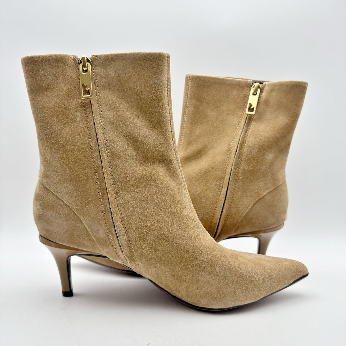 Franco Sarto Womens Anna Heel Ankle Bootie Size 8 M EU 38.5 Taupe Tan Suede NIB