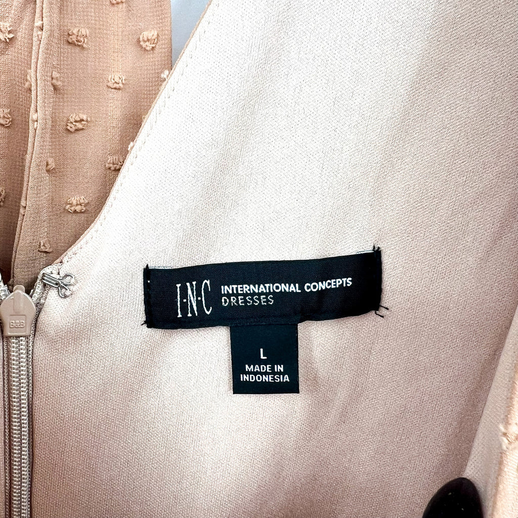 INC INTERNATIONAL CONCEPTS Women Shift Dress Large Tan Hazelwood Long Sleeve NWT